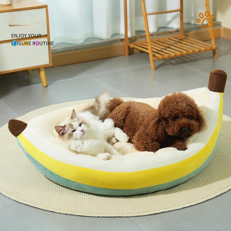 Открытая лежанка для домашних животных в форме банана, прочная и портативная, подходит для собак и кошек, подходит для всех сезонов, толстый домик для домашних животных зимой