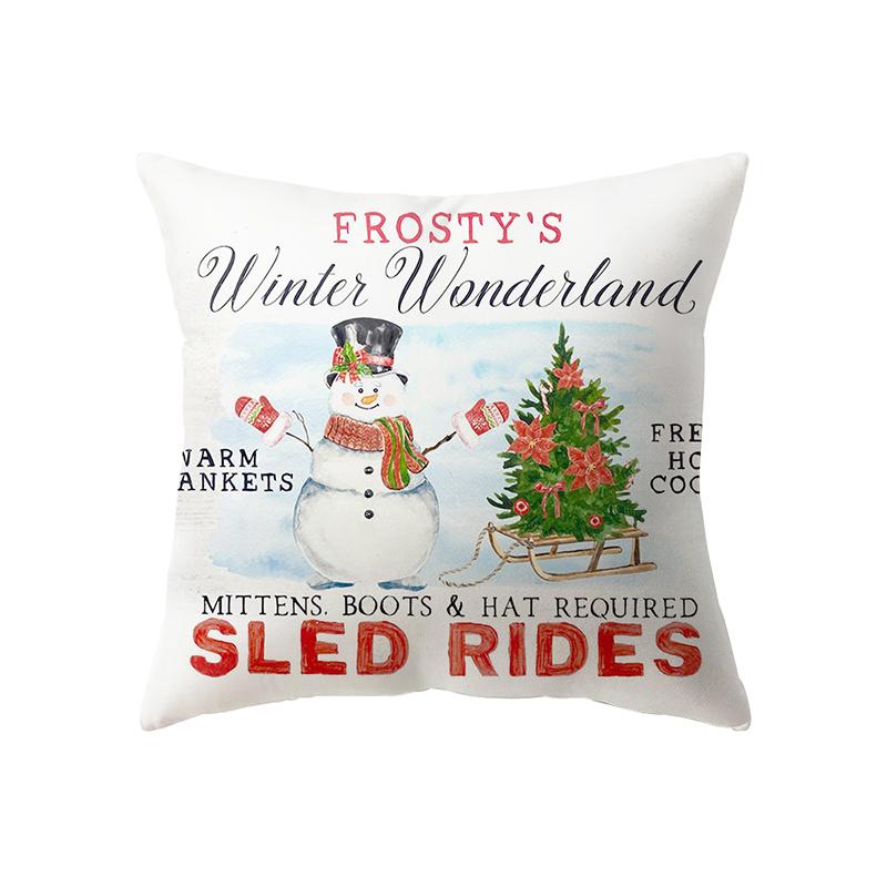 Christmas Theme Snowman Print Pattern Cushion Cover Home Living Room Sofa Decoration Square Pillow Pillow Cover