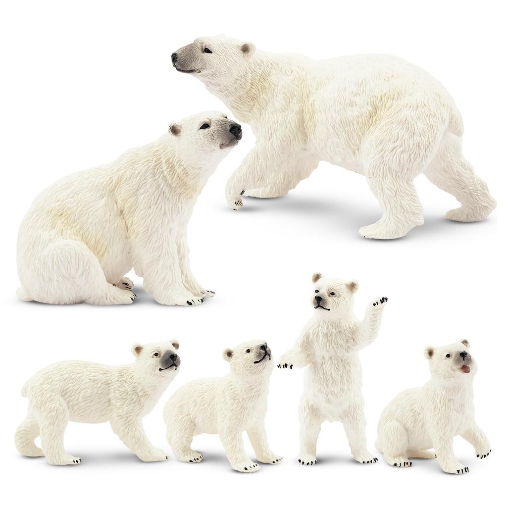 TOYMANY Animal Figure Polar Bear Parent and Realistic Animal Miniature Popular Animal Birthday New Ages 6 and Up 6-Piece Set, Figures, Child, Winter,