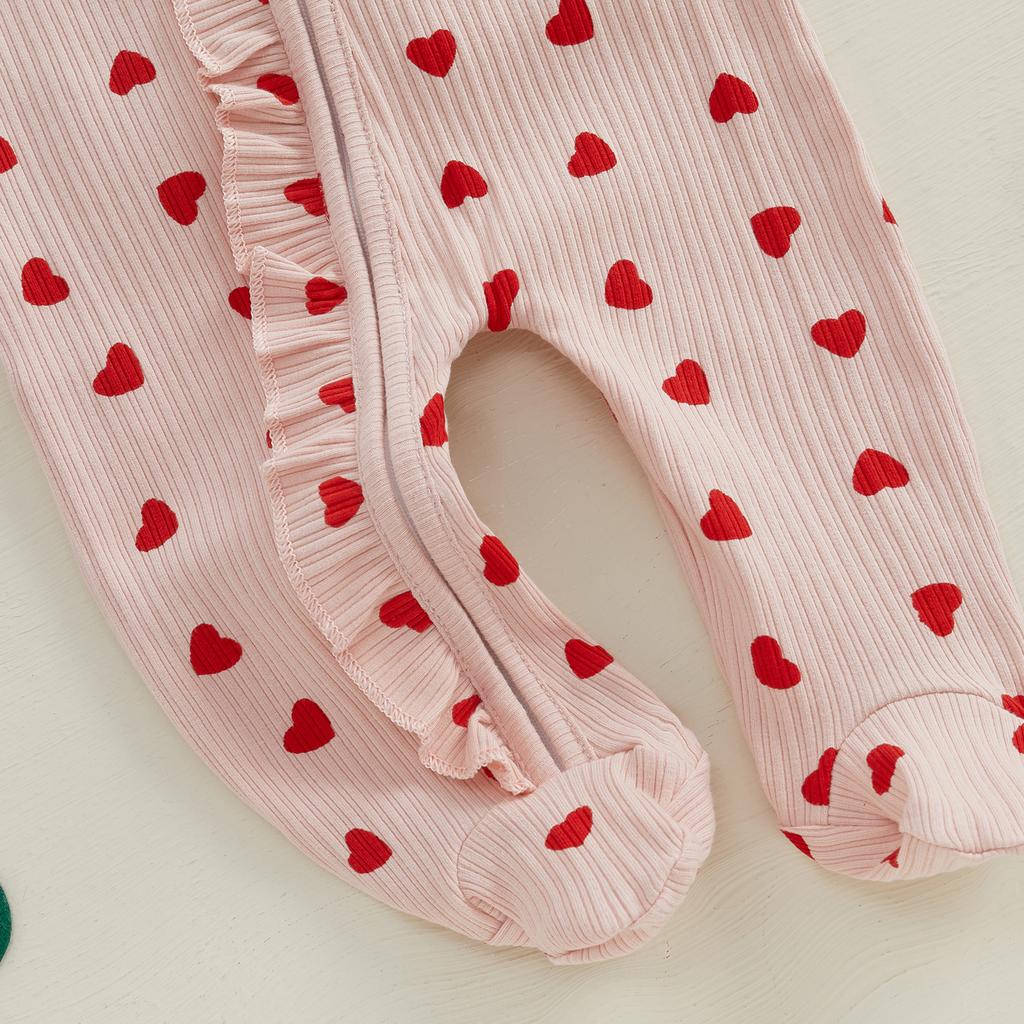 Наряды на День святого Валентина для девочек, комбинезон с длинными рукавами и принтом в виде сердца, с повязкой на голову, комплект одежды для новорожденных