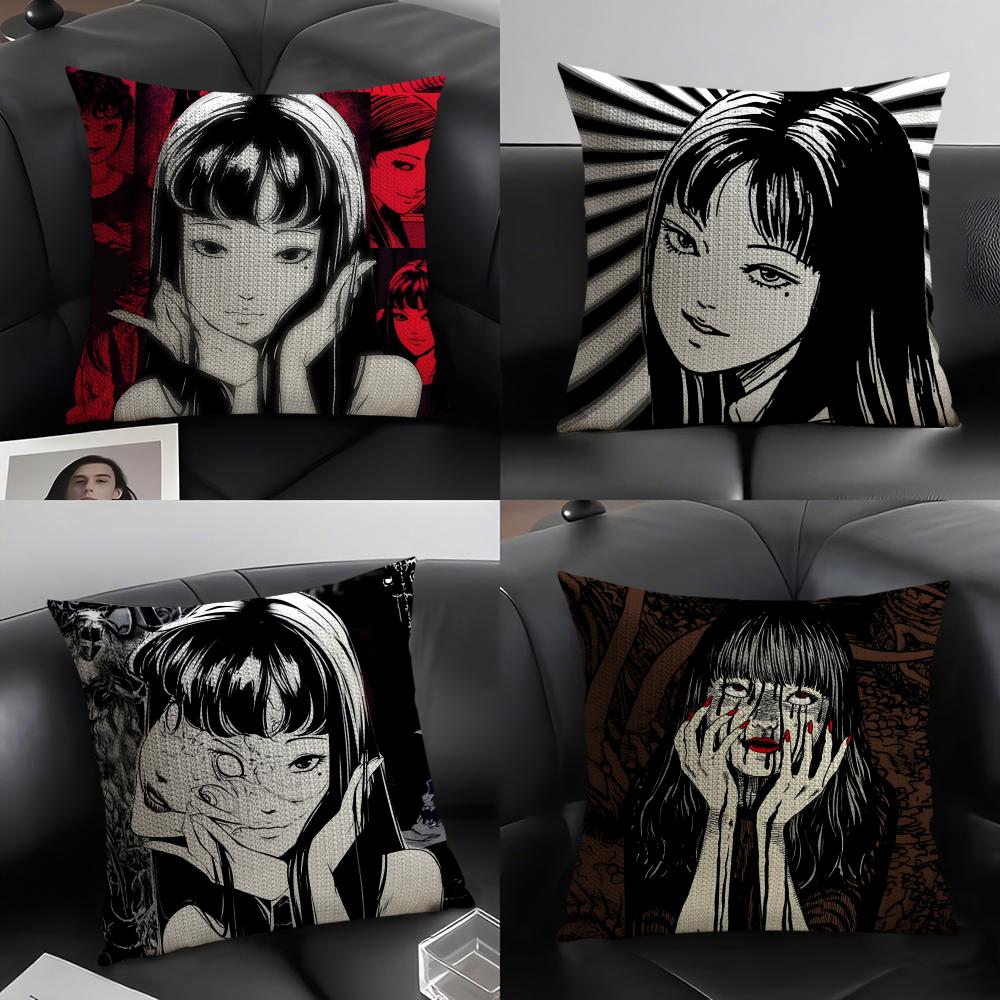 TTomie JunjiitoesS Comic Cushion Cover Natural Linen Organic Fabric DoubleSided Printing Sofa Home Decor Gift Pillow Case