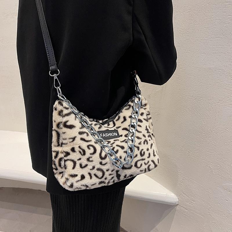 Зимняя сумка на плечо из искусственного меха, модные сумки кроссбоди с анималистичными принтами для женщин, дизайнерские женские сумки с цепочкой, сумки под мышкой CLE