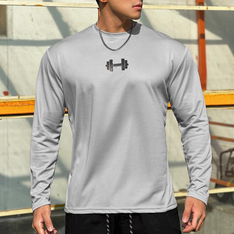 Мужская спортивная повседневная рубашка с длинным рукавом, быстросохнущие дышащие топы с круглым вырезом для бега