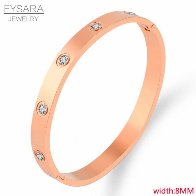 Luxury Lover Jewelry Women Bangle Titanium Steel Couple Jewelry Full Cz White Crystal Buckle Bracelets Bangles Men