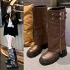 Женские ботинки на толстой подошве 2025 осень и зима новые модели, но ботфорты, маленькие ботильоны, женские ботинки-рыцари на платформе