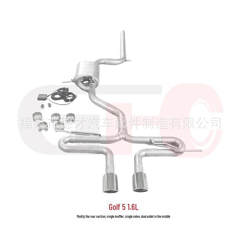 Compatible with Golf 5 1.6L: Modified Middle/Rear Section Single Muffler, Single Valve, Dual Exhaust.