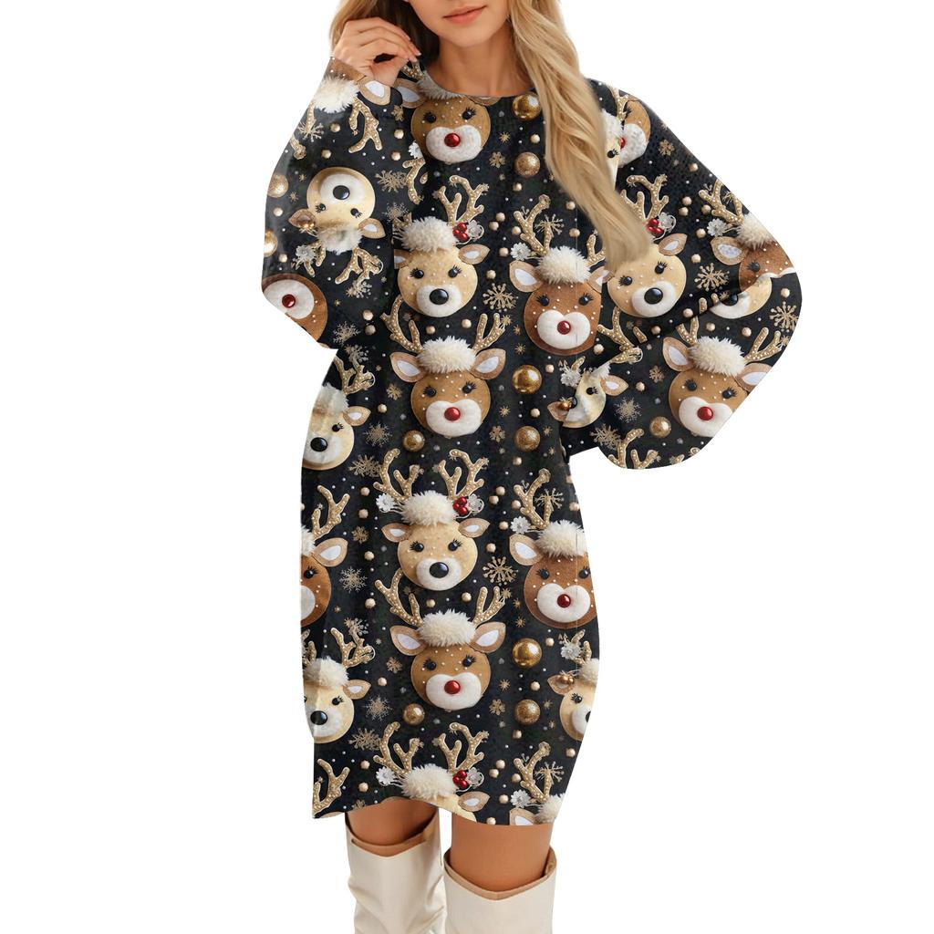 Women's Round Neck Casual Long Sleeve Plush Dresses