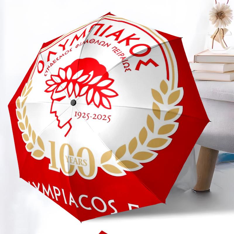 Olympiacos F.C Fashionable Automatic Opening/Closing Folding Umbrella. Portable and Foldable, Ideal for Gift, Travel, and Daily Use.