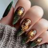 24 шт. Элегантные зеленые градиентные накладные ногти френч, золотистые блестящие солнечные, роскошные миндалевидные накладные ногти для женщин, ретро маникюр