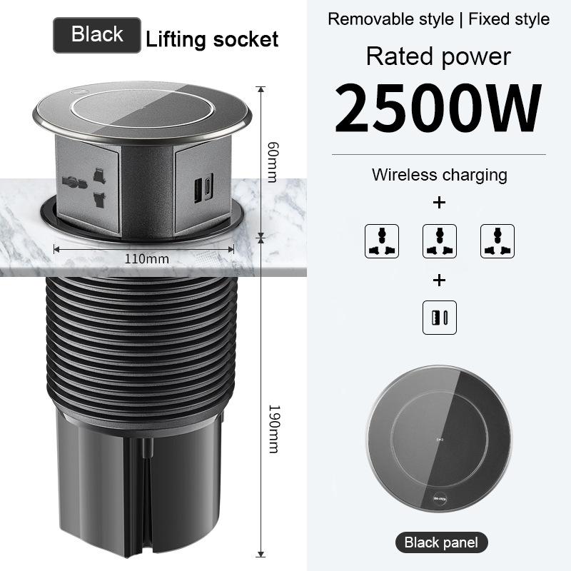 Высококачественная интеллектуальная подъемная электрическая универсальная беспроводная зарядная розетка ЕС, встроенная в кухонный стол, невидимая вилка питания