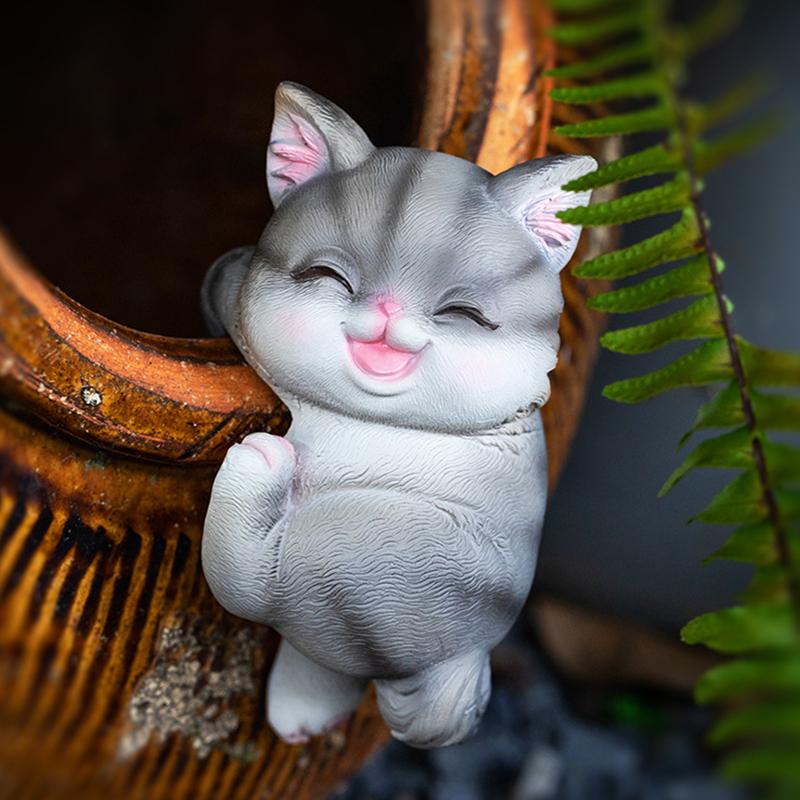 Обнимашки-котики для цветочных горшков, Милые подвески-котики для растений, Забавные украшения для цветочных горшков, Фигурки кошек из смолы