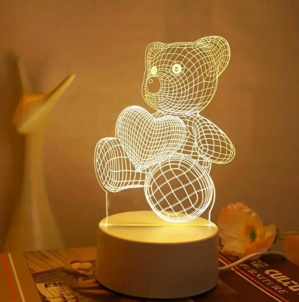 Adorable 3D TEDDY BEAR night lamp, decorative LED for the room, 3 light colors, USB