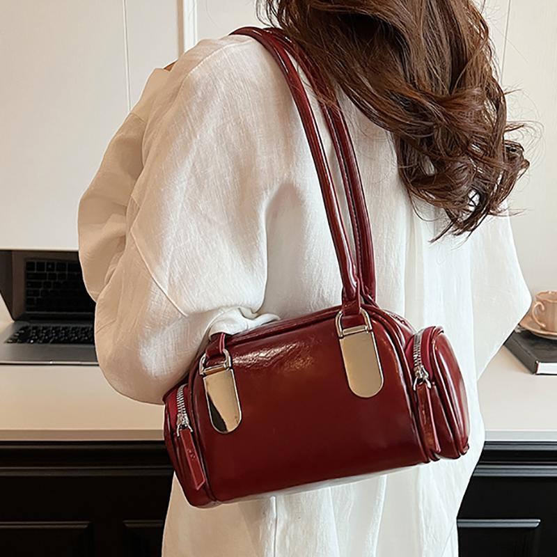 Versatile PU Leather Tote for Women Red Underarm Bags Single Shoulder Shopping Travel Traveler's Pack Simple Fashionable New