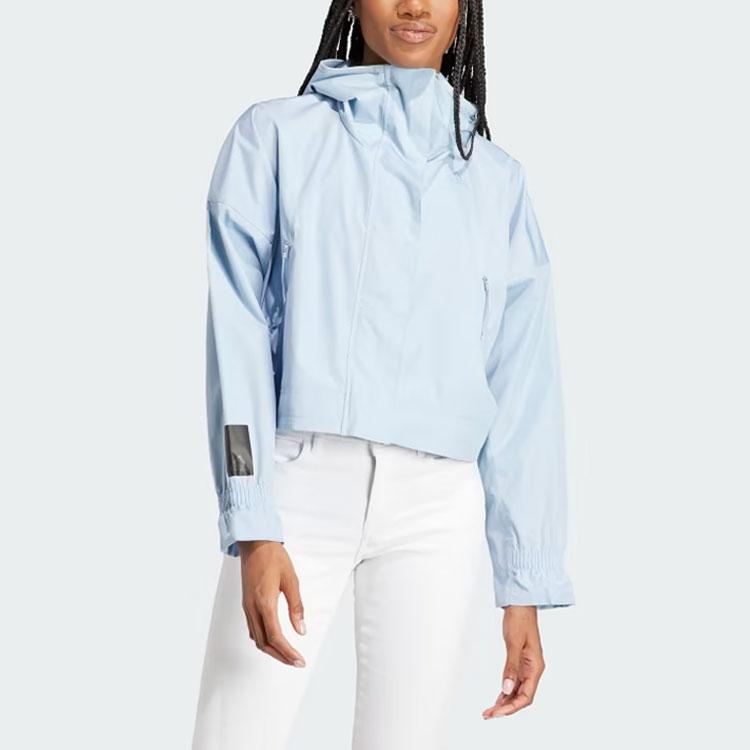 Adidas Городской отдых Толстовка с капюшоном на молнии с капюшоном для женщин светло-голубой HZ2875