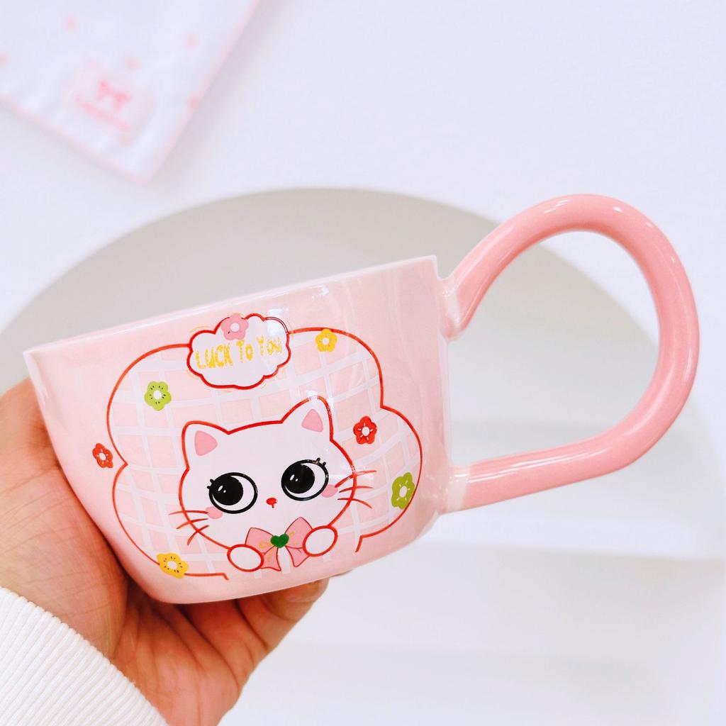 Котенок с ложкой Милый мультяшный Высокая ценность Большая вместимость Сувенирная кружка Девушка Пара Набор керамических чашек