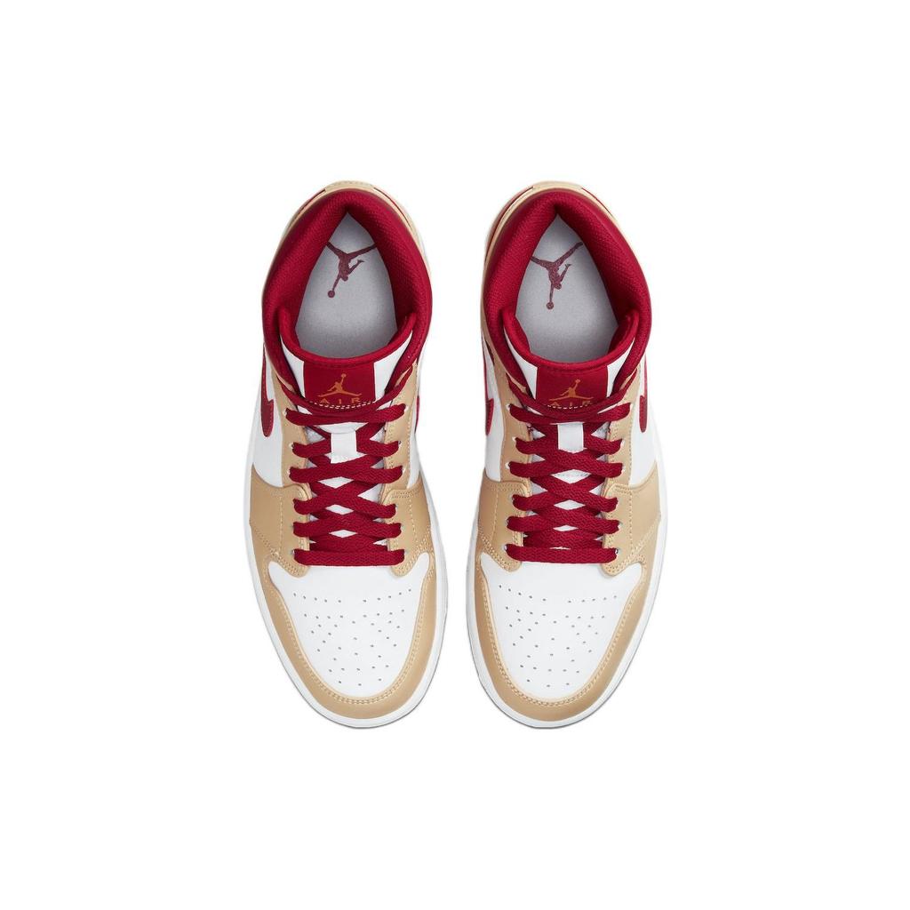 Air Jordan 1 Mid Light Curry Cardinal Red Мужские кроссовки Коричневый Белый-Белый Оникс 554724-201