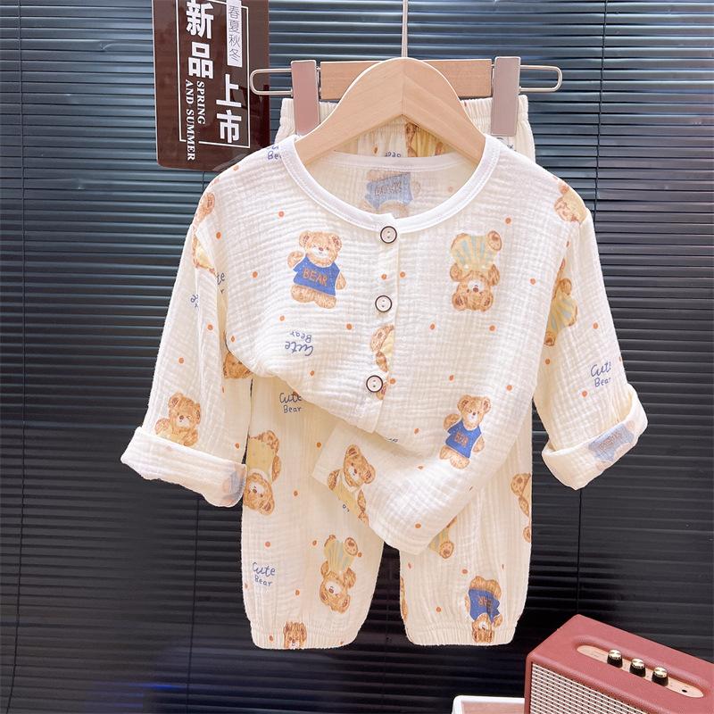 Детский тонкий комплект Мальчиковая пижама Летний комплект из двух предметов Девочковый Детский кружевной и кружевной Кондиционер Домашний костюм Комплект