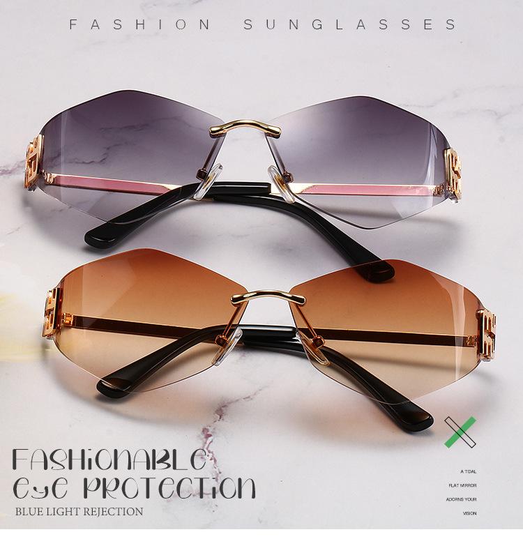 New metal frameless rhombus fashion sunglasses, European and American ins Internet celebrity women's sunglasses trendy sunglasses