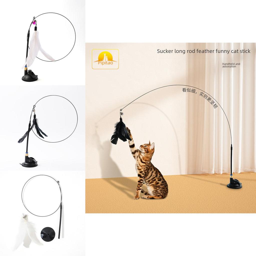 Pet Play Toy Feather Wand With Plastic And Steel Components For Cats
