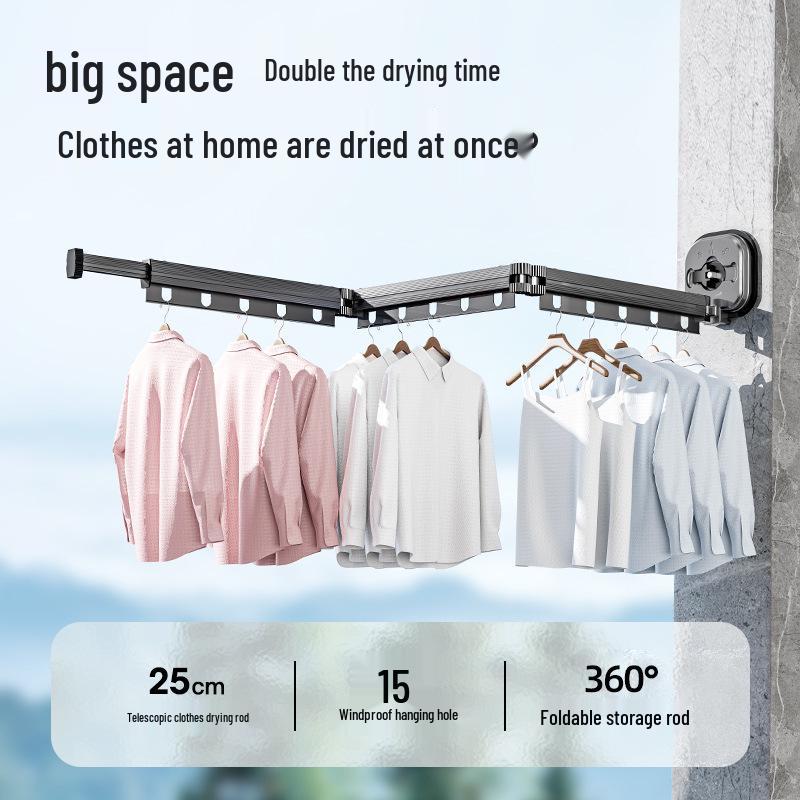 Punch-Free Suction Cup Folding Clothes Drying Rack with Retractable Rod – Invisible and Compact for Bathroom and Window Use