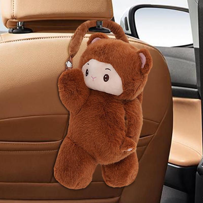 Cartoon Car Tissue Holder Plush Monkey Tissue Holder Space-Saving Tissue Box Soft Tissue Holder For Commuting Travel