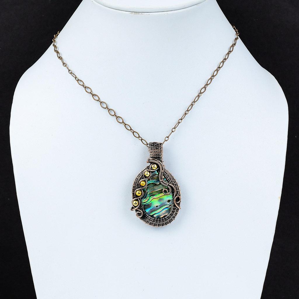 Abalone Shell Gemstone Чистая медная проволока Обернутая ювелирная подвеска ручной работы