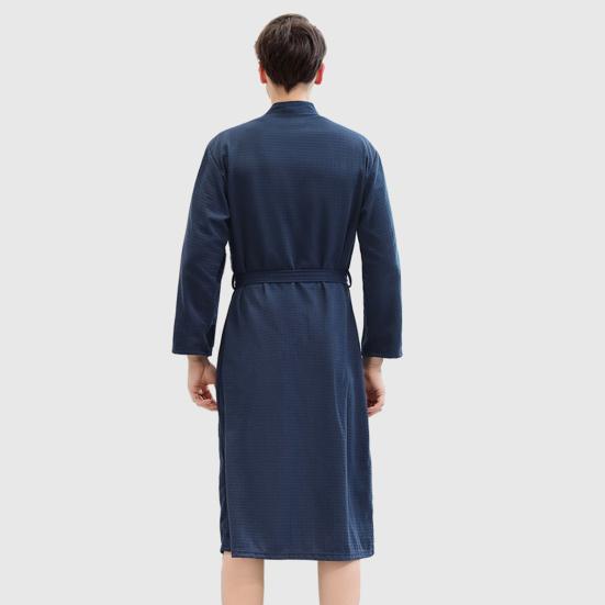 Мужской халат вафельный длинный стиль однотонный тонкий мягкий пижама свободный кардиган мужской