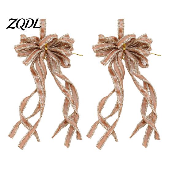 Hanging Bows for Christmas Trees 2 Pcs Velvet Bows, Shiny Bow Tree Decoration Vintage Style Topper Wreath, Garland, Xmas Party, Wedding, Baby Shower,