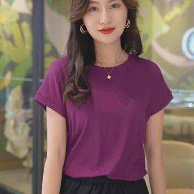 Женская летняя футболка с рукавами «летучая мышь» — однотонная, с круглым вырезом, свободный крой, универсальный повседневный стиль