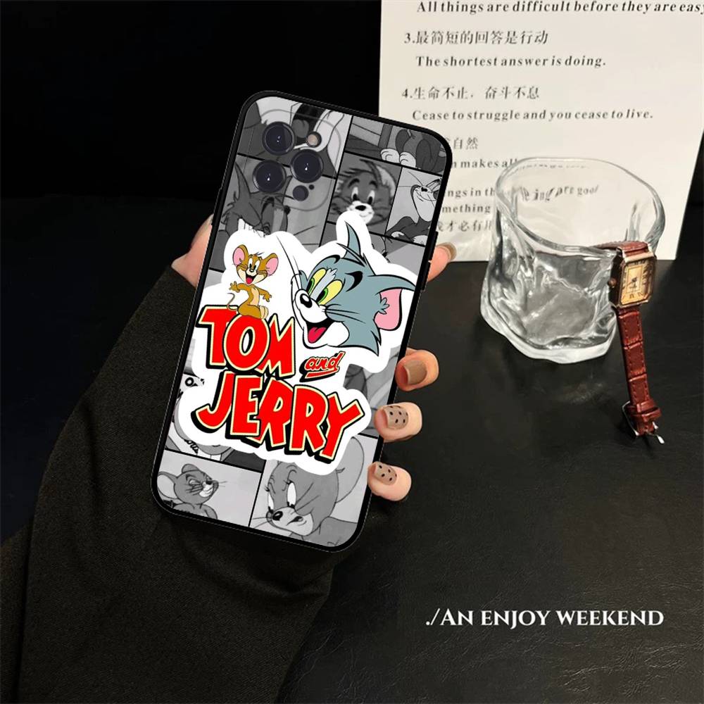 Animated T-Tom And J-Jerry Phone Case For Iphone 16 15 17 13 14 12 11 Pro Max Plus Black Shell Cover Case