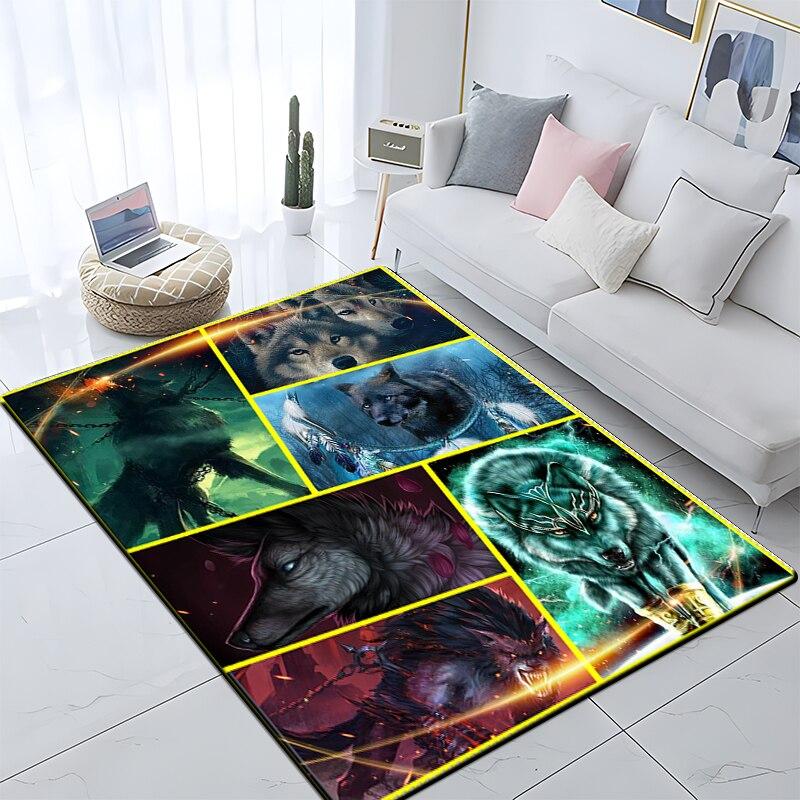Art Animal Wolf 3D Print Carpets for Living Room Bedroom Decor Carpet Soft Flannel Home Bedside Floor Mat Play Area Rugs Gifts