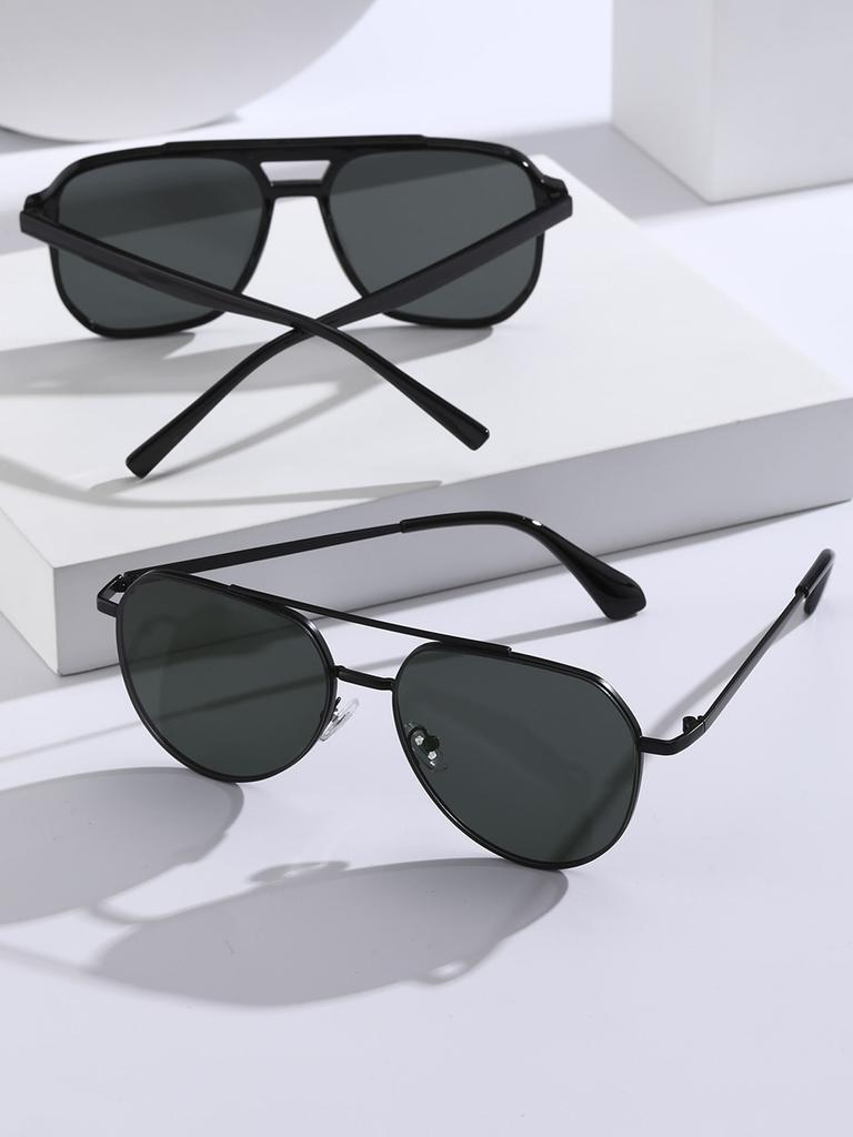 2PCS Men Shades Fashion Plastic Aviator Frame Women Sunglasses For Daily Life Eyewear Accessories.