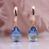 Chic Rose Gold Color Natural Gemstone Blue Tourmaline Earrings Water Drop Dangle Earrings