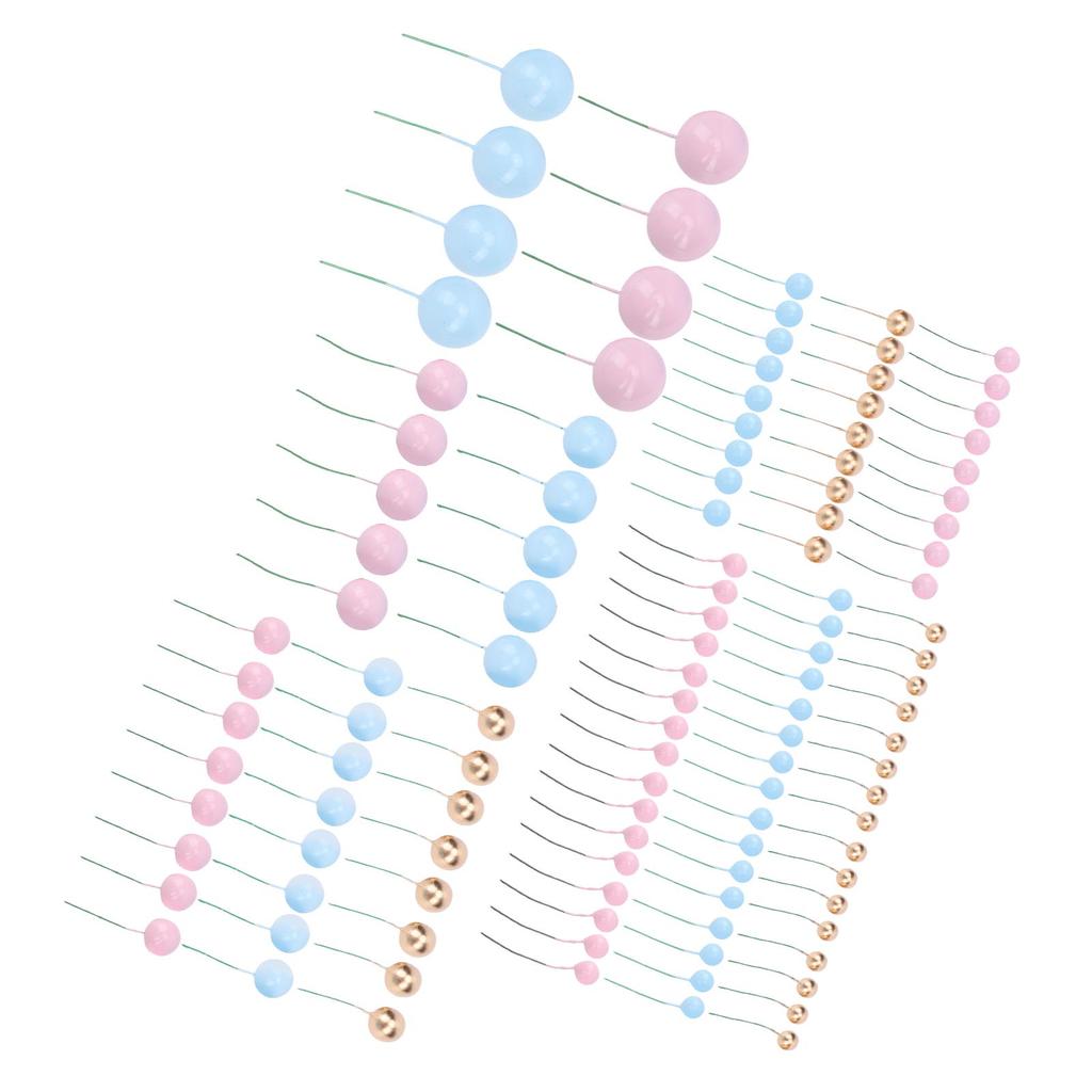 120PCS Ball Cake Topper Sticks Blue Roseate Gold 1.5cm 2cm 2.5cm 3cm 4cm Foam Balls Cake Decorations for Birthday Cake