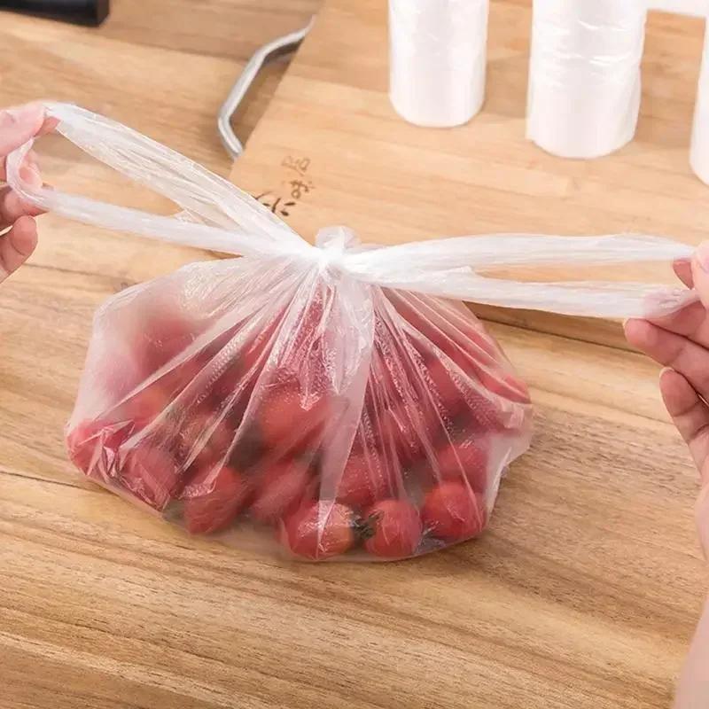 100 шт. прозрачный пластиковый одноразовый пакет для хранения свежих продуктов холодильник супермаркет свежий прозрачный пакет с ручками для продуктов питания