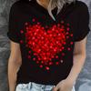 Love Print Round Neck Cuffs Pleated Short Sleeved T-shirt Plus Size Women's Clothing