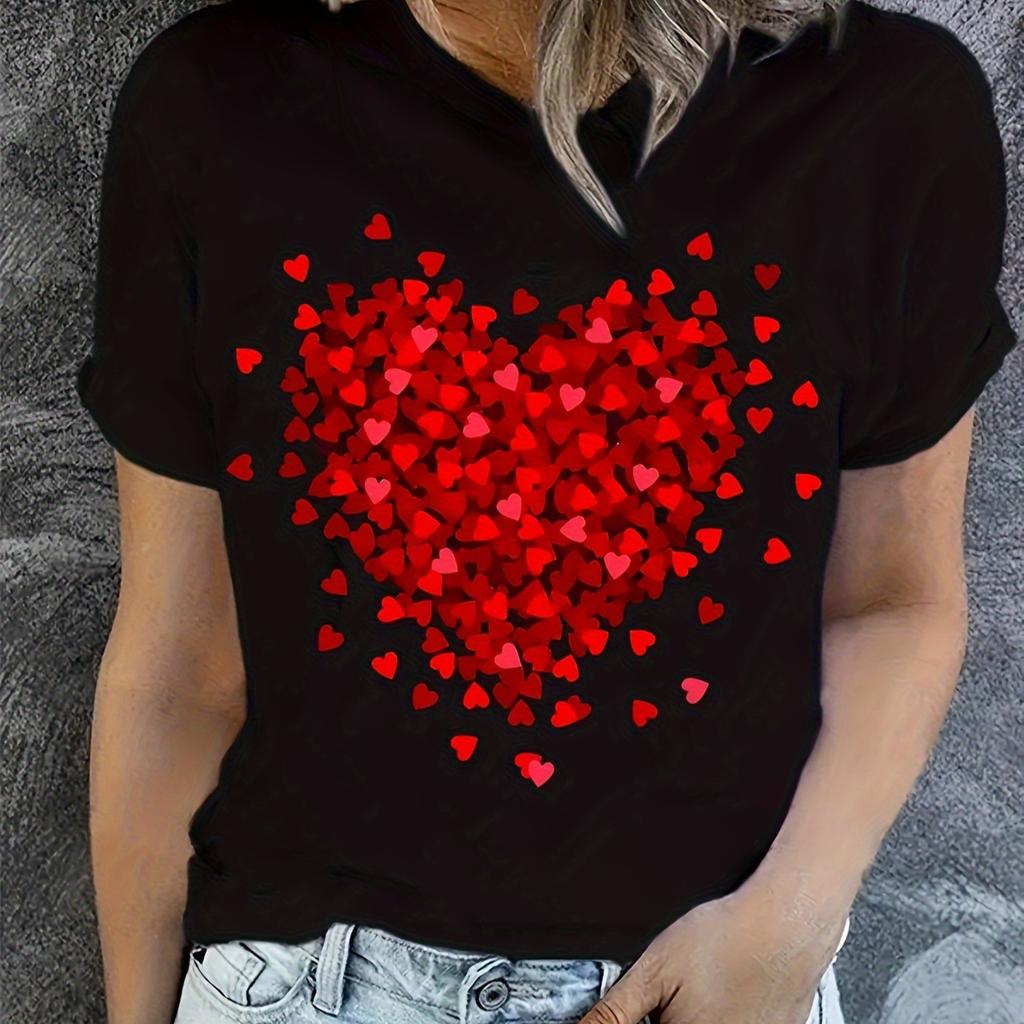 Love Print Round Neck Cuffs Pleated Short Sleeved T-shirt Plus Size Women's Clothing