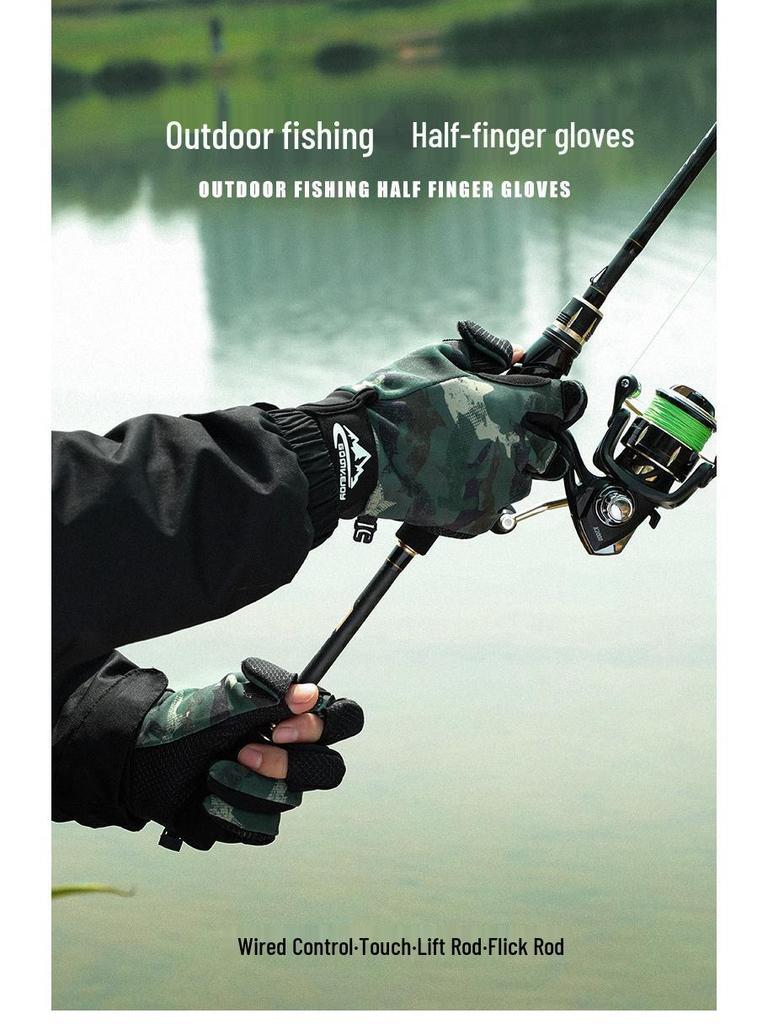 Осенне-зимние нескользящие рыболовные перчатки - Теплые, износостойкие, на флисовой подкладке, без пальцев, сенсорные DB68.