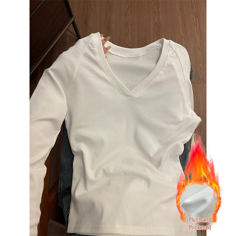 Women's Slim Fit Long-Sleeve White T-Shirt - Autumn 2025 Cinch Waist Innerwear 
