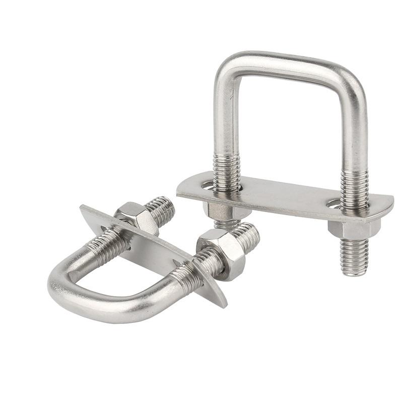 1/2sets M8 M10 M12 304 Stainless Steel Square Clamp Right Angle U Screw Nuts Plate Baffles U Bolt Set