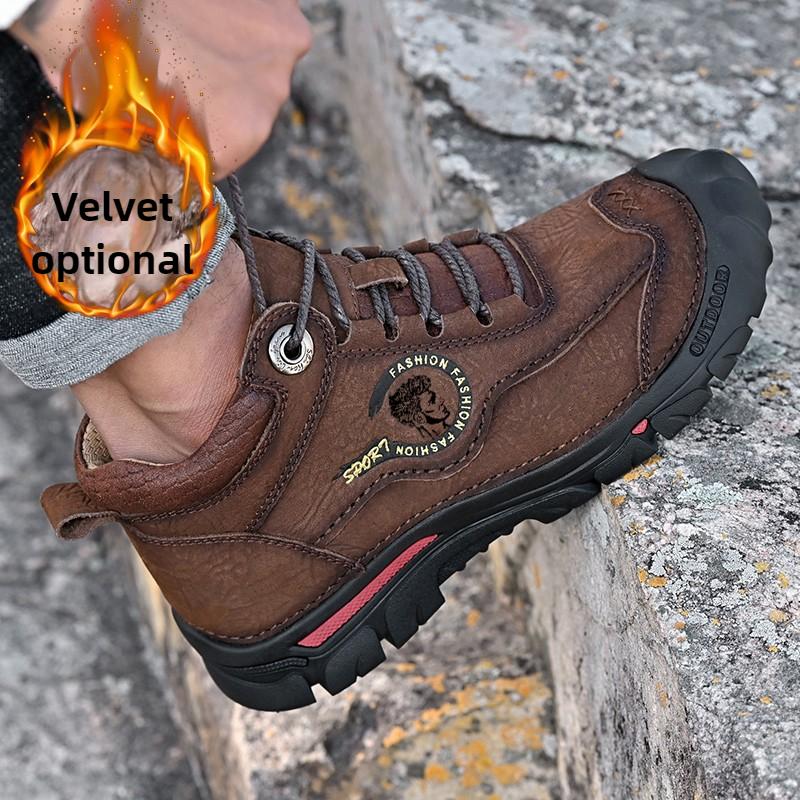 Осенние/зимние кожаные ботинкиМужские походные ботинки с высоким верхом из плюшевой кожи и хлопка для активного отдыха, большой размер 39-46