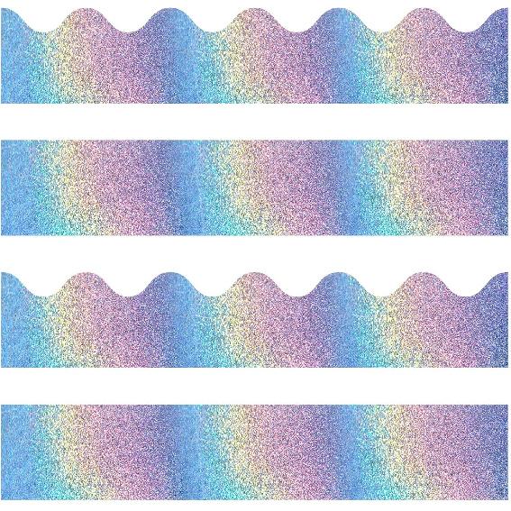 Gueevin 90 Pcs Iridescent Bulletin Board Borders Classroom Decor Iridescent Straight Rolled Border Trim Bulletin Borders for Teacher Students