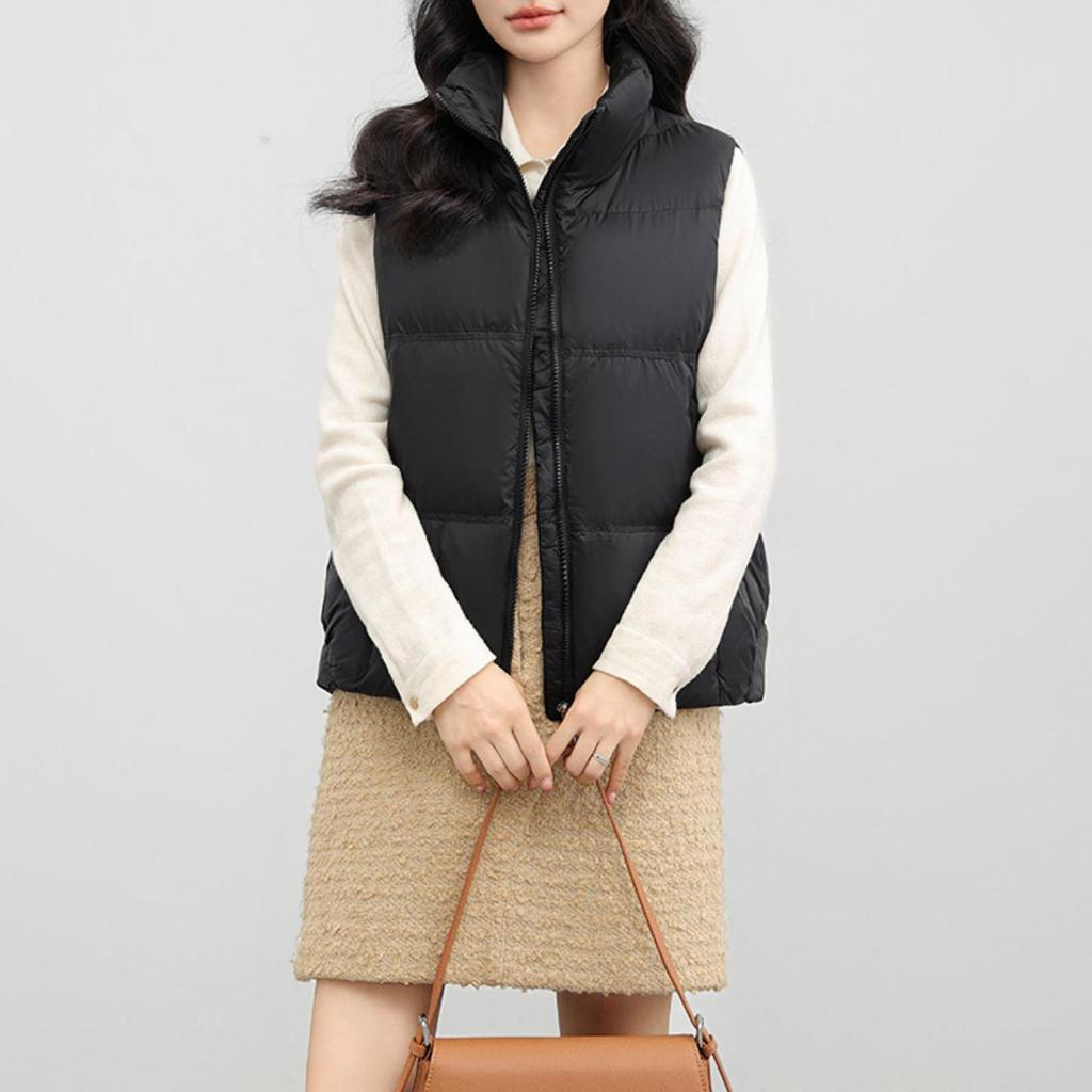 Женская легкая термокуртка без рукавов с воротником-стойкой, белая утиная пуховая куртка, свободный карман, универсальный шикарный жилет