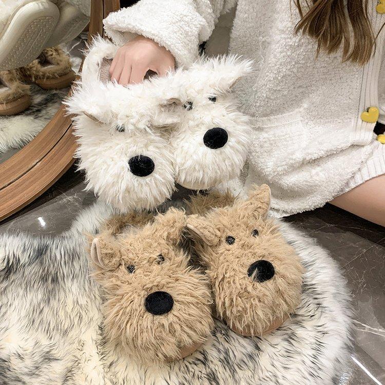 Милые тапочки-щенки Баотоу Женские Новогодние Новые Осенне-зимние Толстоподошвенные Пушистые Тапочки Мультяшные Теплые Хлопковые Тапочки