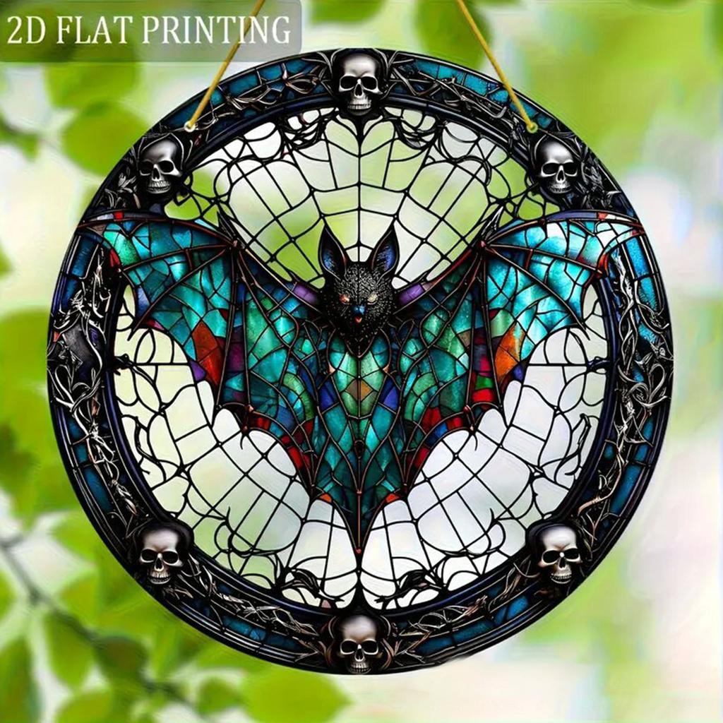 Bat Stained Glass Suncatcher Window Hanging Decoration Halloween Gothic Bat Glass Ornament for Window Home Kitchen