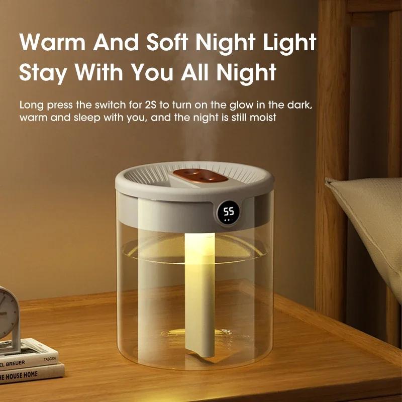2L Air Humidifier Large Capacity With LCD Humidity Display Night Light Double Nozzle Aroma Essential Oil Diffuser For Home Offic