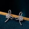 Bow Stud Earrings Micro-Inlaid Geometric Square Zircon Earrings Fashionable Personality Simple Niche Cold Earrings