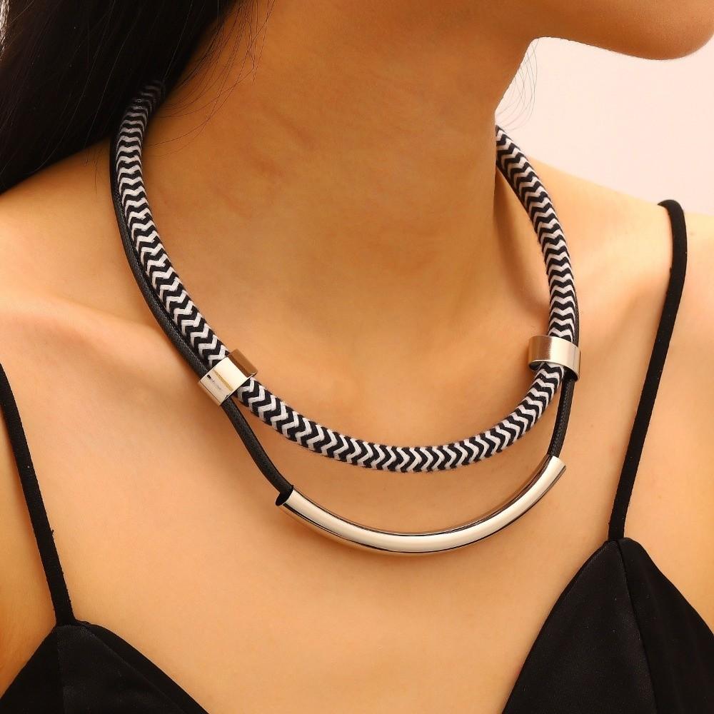 Black and White Metal Tube Jewelry Set Double Line Fashion Jewelry Streetwear