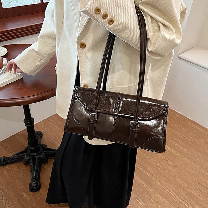 Высококачественная сумка для подмышек из кожи цвета бордо с масляным воском, элегантная женская сумка через плечо с магнитной пряжкой, универсальная женская сумка-тоут