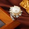Rhinestone Pearl Flower Open Ring - Women's Luxury French Fashion Design Jewelry
